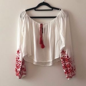 White and Red Floral Blouse